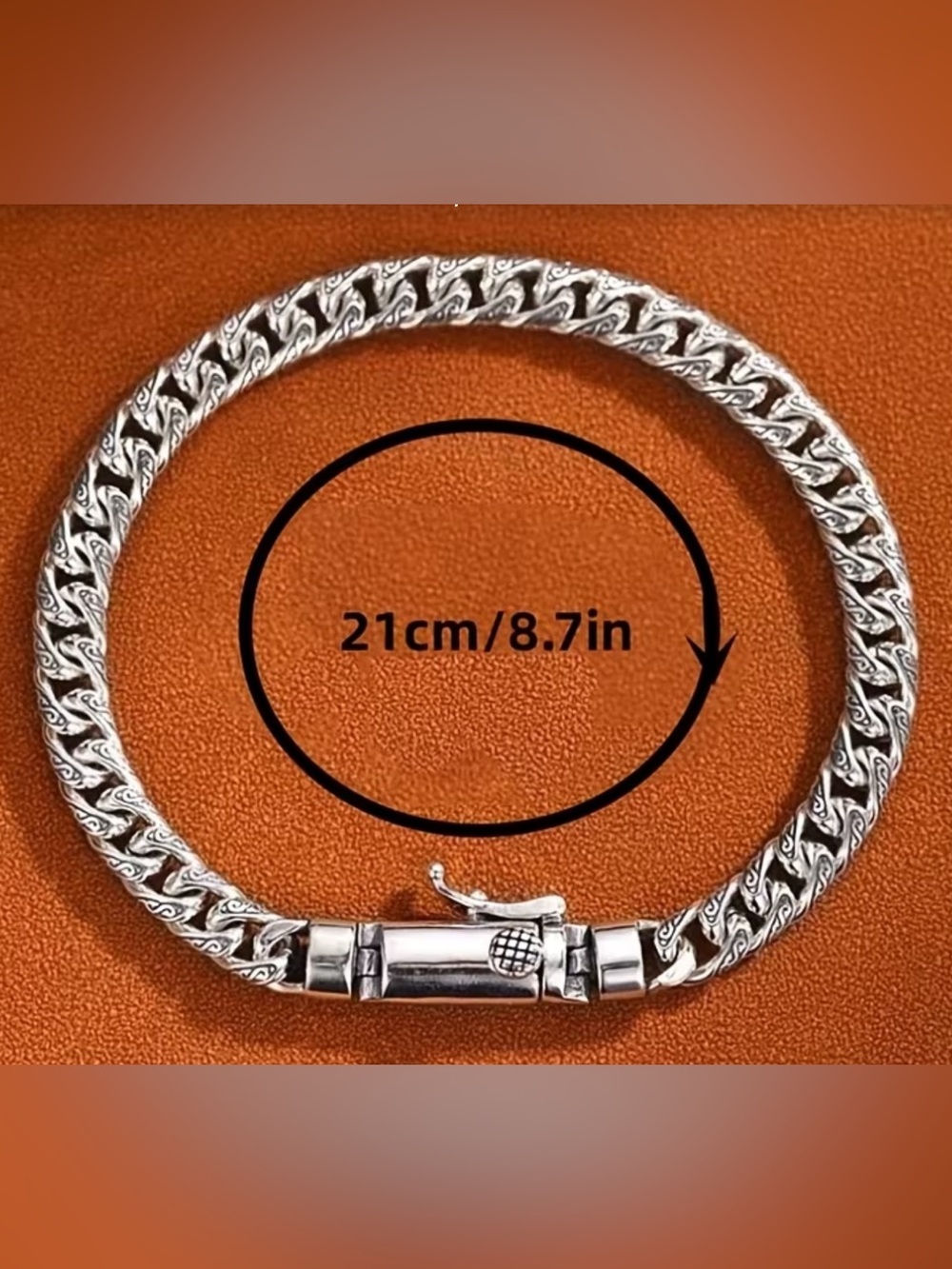 NEW MENS 925 STERLING SILVER TANG GRASS PATTERN CURB LINK BRACELET 8.7” 38 GRAMS - Picture 5 of 15